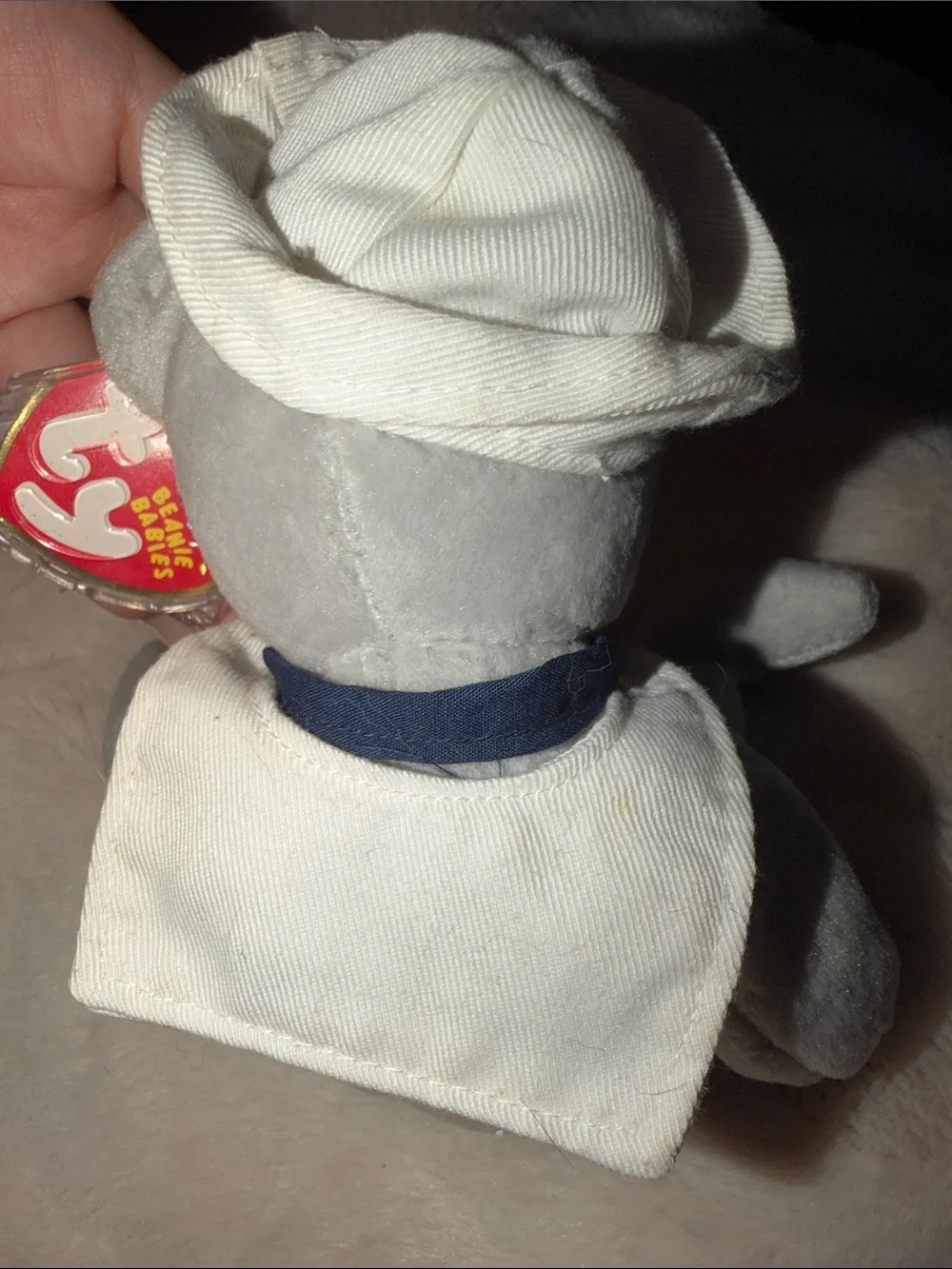 Ty Sailor Bear Beanie Baby Plush – White with Navy Accents